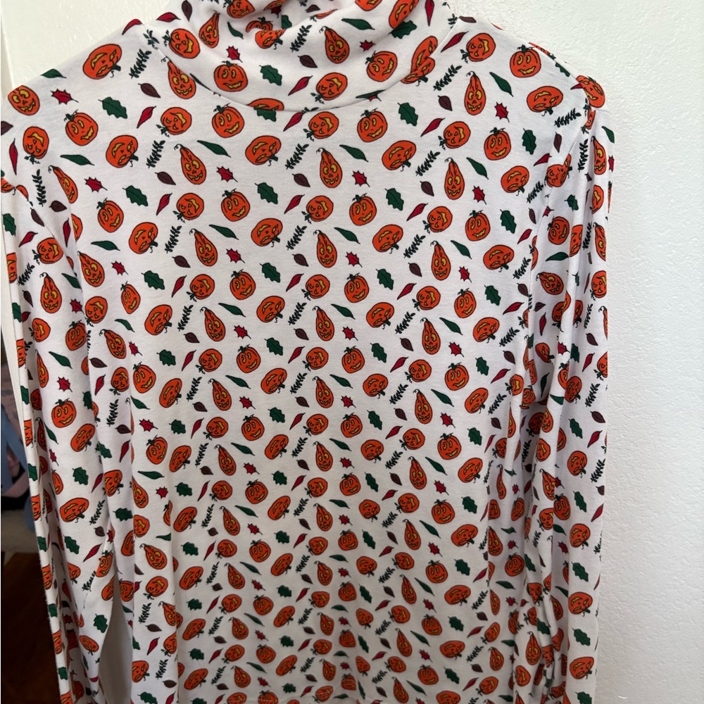 Festive Pumpkin and Leaf Print Turtleneck